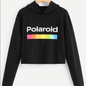 🛍3/$20 Polaroid black logo cropped hoodie size small